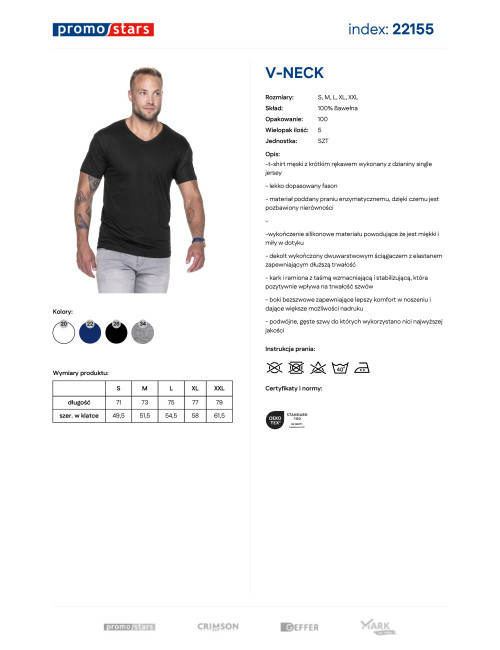 Promostars V-NECK T-SHIRT Men`s BLACK print embroidery logo silkscreen