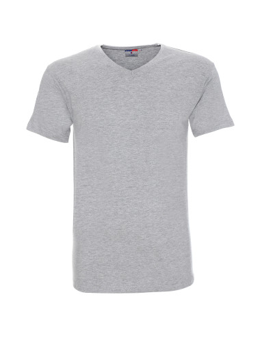 Promostars V-NECK KOSZULKA Męska JASNY SZARY MELANŻ sitodruk haft logo