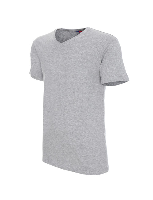 Promostars V-NECK Men`s T-SHIRT LIGHT GRAY MELANGE silkscreen embroidery logo