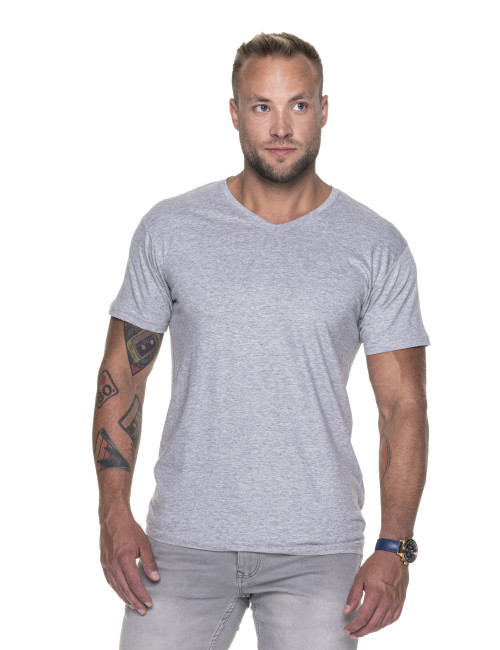 Promostars V-AUSSCHNITT HERREN-T-SHIRT HELLGRAU MELANGE Siebdruck-Sticklogo