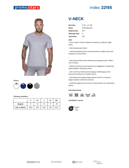 Promostars V-NECK Men`s T-SHIRT LIGHT GRAY MELANGE silkscreen embroidery logo