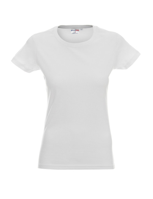 Promostars LADIES` HEAVY Damen-T-SHIRT, WEISS OHNE ETIKETT, Stickdruck