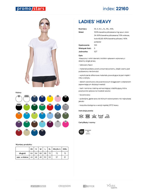 Promostars LADIES` HEAVY Damen-T-SHIRT, WEISS OHNE ETIKETT, Stickdruck