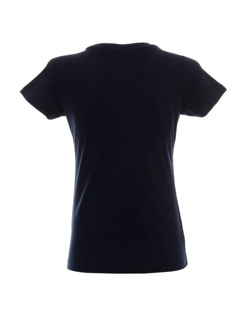 Promostars LADIES` HEAVY Damen-T-Shirt, marineblauer Aufdruck, Logo-Stickerei