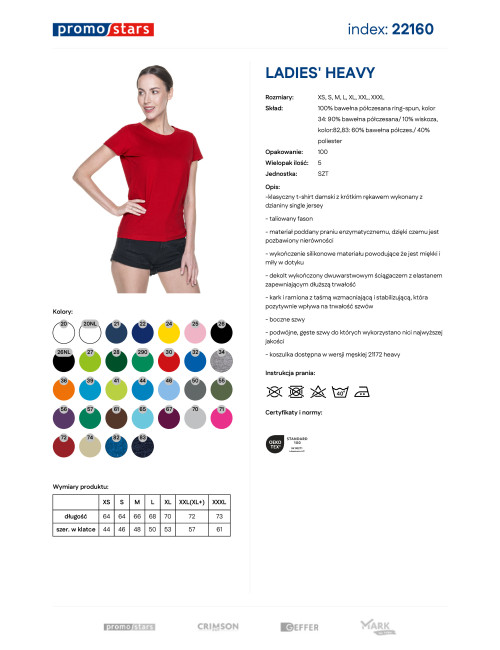 Promostars LADIES` HEAVY T-SHIRT, ROT, Logodruck, Stickerei