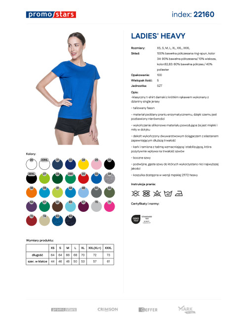 Promostars LADIES` HEAVY Damen-T-Shirt, COVERBONE-Aufdruck, gesticktes Logo