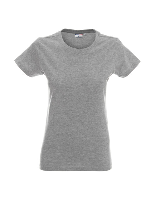 Promostars LADIES` HEAVY Damen T-SHIRT, HELLGRAU MELANGE, Logo-Stickerei