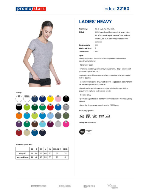 Promostars LADIES` HEAVY T-SHIRT Women`s LIGHT GRAY MELANGE embroidered logo
