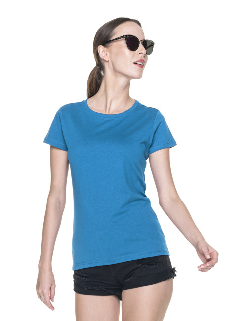 Promostars LADIES` HEAVY T-SHIRT, TÜRKIS, Stickerei, Siebdruck-Logo