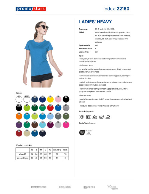 Promostars LADIES` HEAVY T-SHIRT, TÜRKIS, Stickerei, Siebdruck-Logo