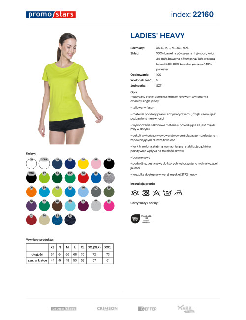 Promostars LADIES` HEAVY Damen-T-SHIRT, LIME-Aufdruck, Logo-Stickerei