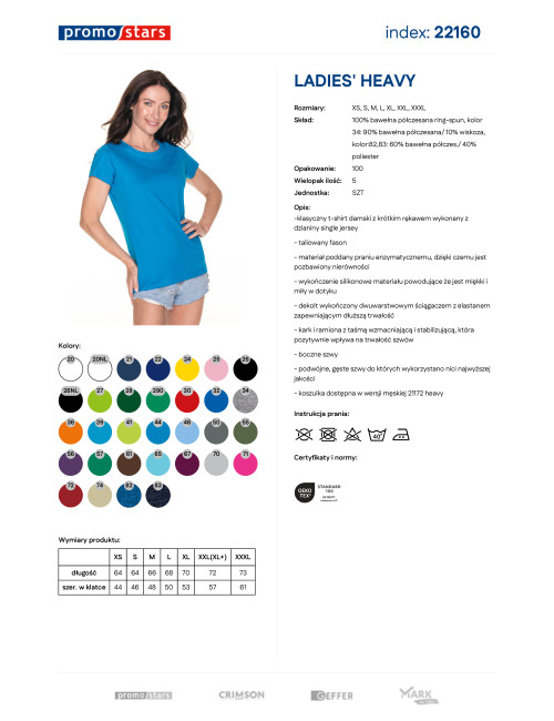 Promostars LADIES` HEAVY Damen-T-SHIRT, BLAU, Logodruck, Stickerei