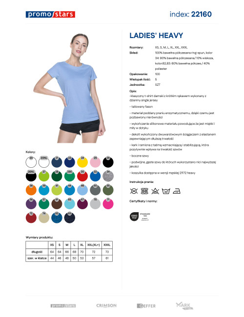 Promostars LADIES` HEAVY Damen-T-Shirt, blaue Stickerei, Logo-Aufdruck