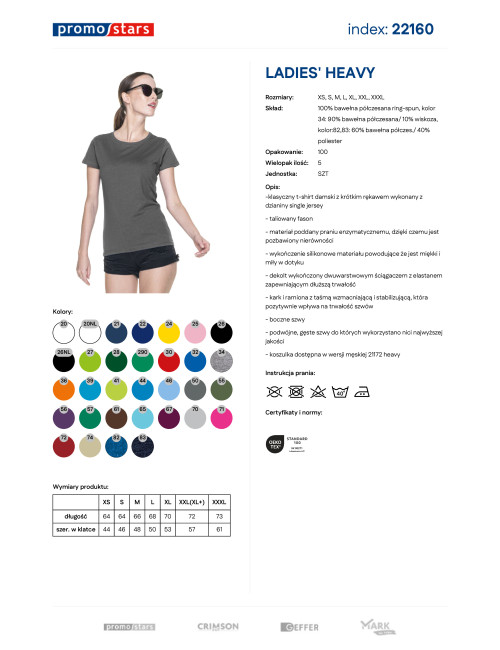 Promostars LADIES` HEAVY Damen-T-Shirt, grauer Aufdruck, Stickerei, Siebdruck