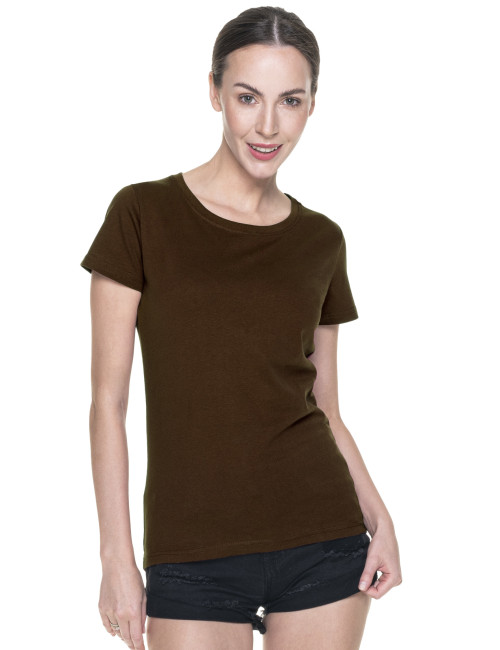 Promostars LADIES` HEAVY Damen-T-SHIRT, DUNKELBRAUN, Stickdruck