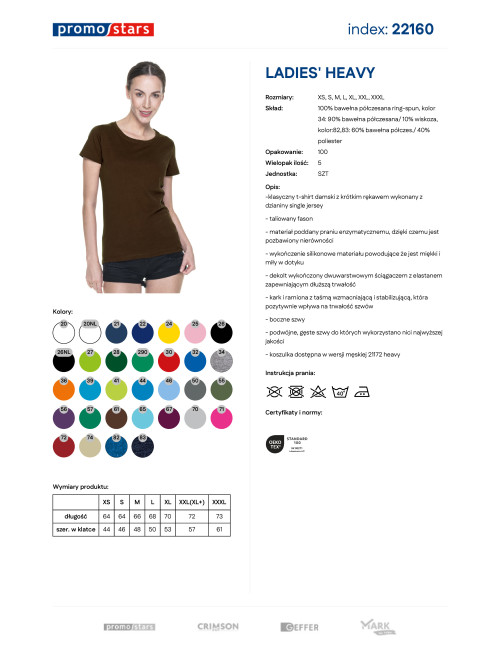 Promostars LADIES` HEAVY Damen-T-SHIRT, DUNKELBRAUN, Stickdruck