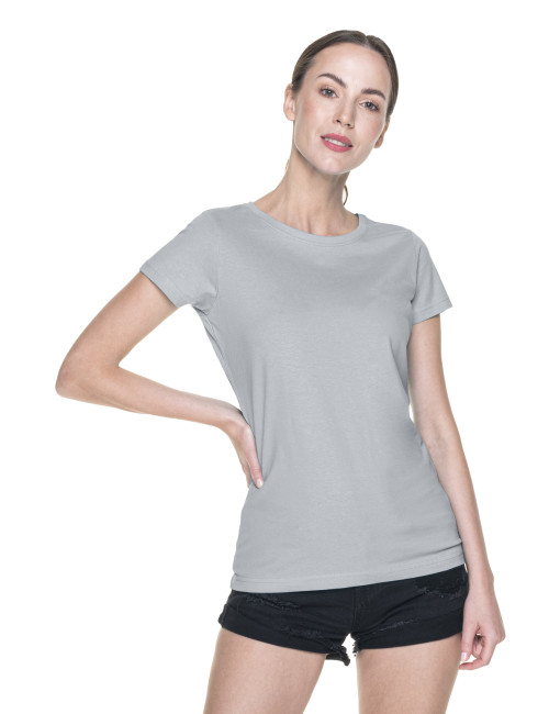 Promostars LADIES` HEAVY Damen-T-SHIRT, HELLGRAU, Stickerei, Siebdruck