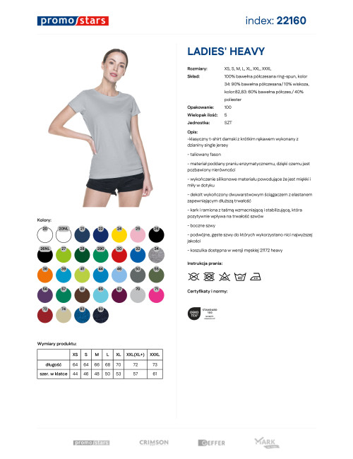 Promostars LADIES` HEAVY Damen-T-SHIRT, HELLGRAU, Stickerei, Siebdruck