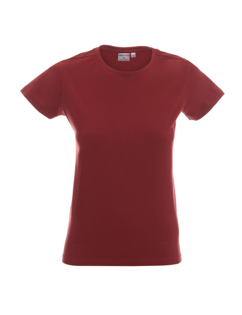 Promostars LADIES` HEAVY Damen-T-Shirt, Burgunderrot, DTF-Aufdruck, Logo-Stickerei