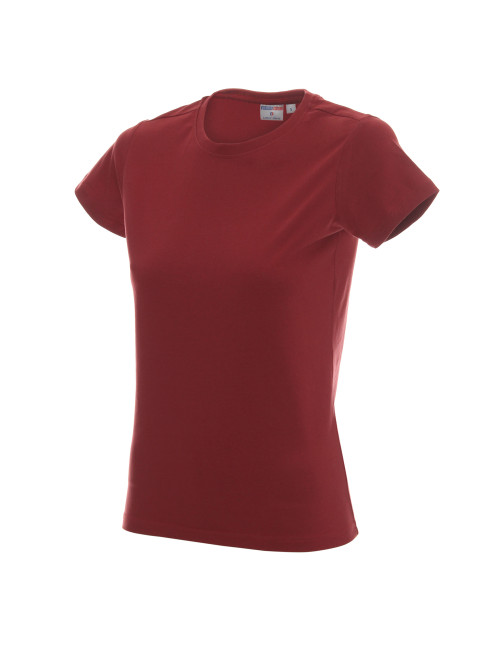 Promostars LADIES` HEAVY Damen-T-Shirt, Burgunderrot, DTF-Aufdruck, Logo-Stickerei