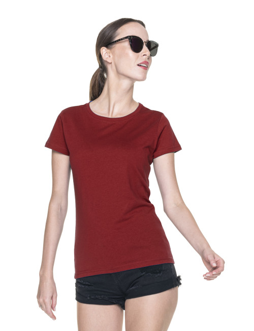 Promostars LADIES` HEAVY Damen-T-Shirt, Burgunderrot, DTF-Aufdruck, Logo-Stickerei