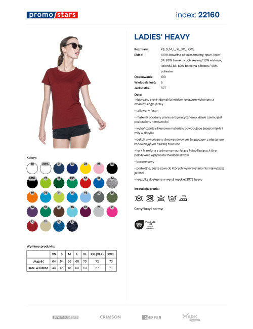 Promostars LADIES` HEAVY Damen-T-Shirt, Burgunderrot, DTF-Aufdruck, Logo-Stickerei