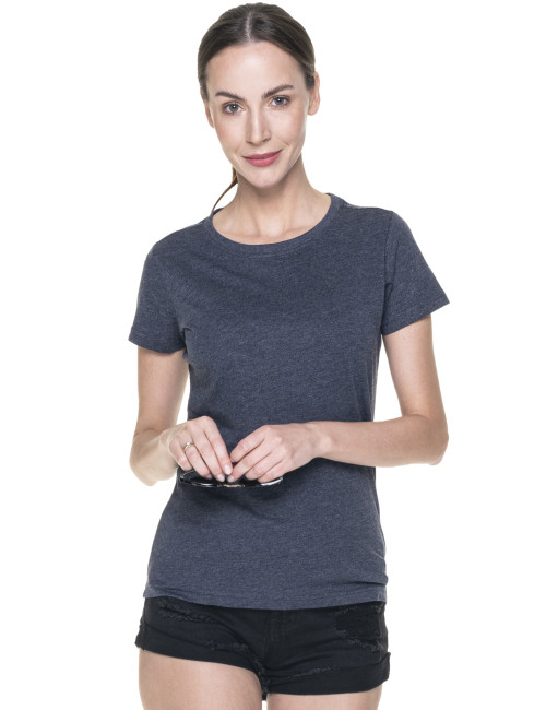 Promostars LADIES` HEAVY Damen T-SHIRT STEEL-BLUE MELANGE Logo