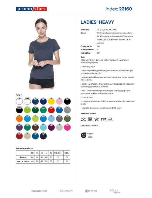 Promostars LADIES` HEAVY Damen T-SHIRT STEEL-BLUE MELANGE Logo