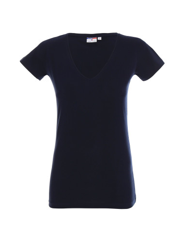 Promostars LADIES` V-NECK T-SHIRT Women`s NAVY embroidery logo silkscreen