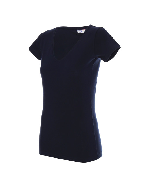 Promostars LADIES' V-NECK KOSZULKA Damska GRANATOWY haft logo sitodruk
