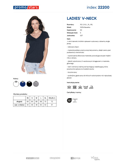 Promostars LADIES` V-AUSSCHNITT Damen-T-Shirt in Marineblau mit aufgesticktem Logo und Siebdruck