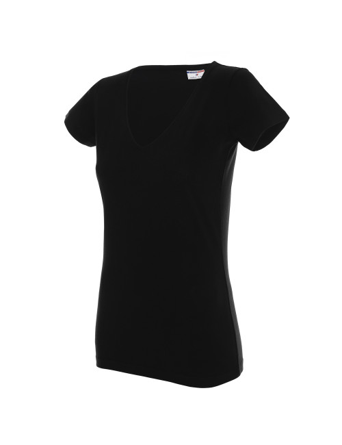 Promostars LADIES` V-AUSSCHNITT Damen-T-SHIRT SCHWARZ DTG-Druck-Logo-Stickerei