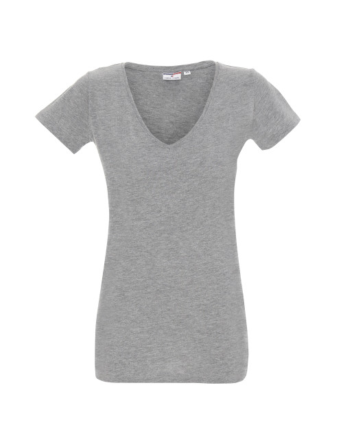 Promostars LADIES' V-NECK KOSZULKA Damska JASNY SZARY MELANŻ druk haft
