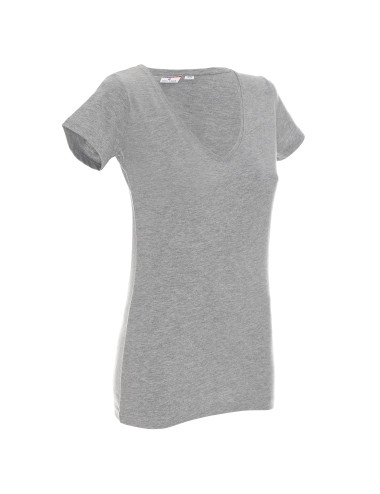 Promostars LADIES` V-NECK Damen-T-SHIRT, HELLGRAU MELANGE, Stickdruck