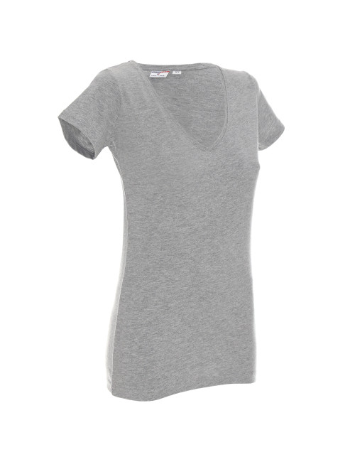 Promostars LADIES` V-NECK Damen-T-SHIRT, HELLGRAU MELANGE, Stickdruck