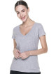 Promostars LADIES` V-NECK Damen-T-SHIRT, HELLGRAU MELANGE, Stickdruck