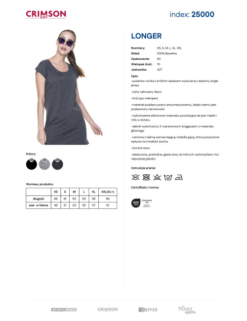 CRIMSON CUT LONGER Damen T-Shirt DARK GREY MELANGE mit Logo-Stickerei