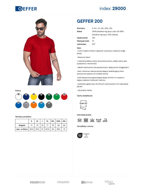 GEFFER Herren-T-Shirt 200 ROT, Siebdruck, Stickerei, Logo, DTF-Druck