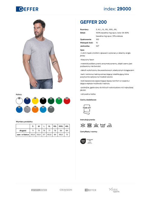 GEFFER HERREN T-SHIRT 200 HELLGRAU MELANGE Siebdruck