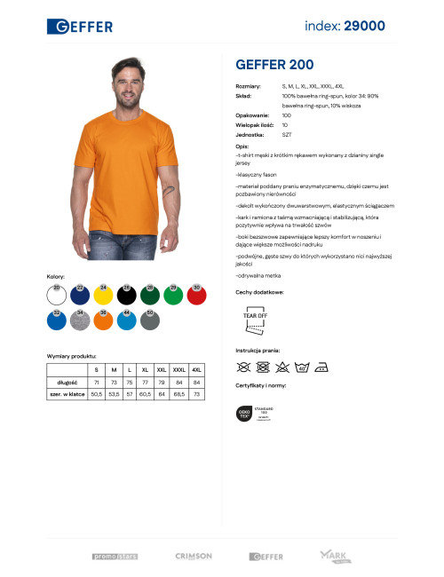 GEFFER HERREN-T-SHIRT 200 ORANGE mit Aufdruck, Stickerei, Siebdruck, Firmenlogos
