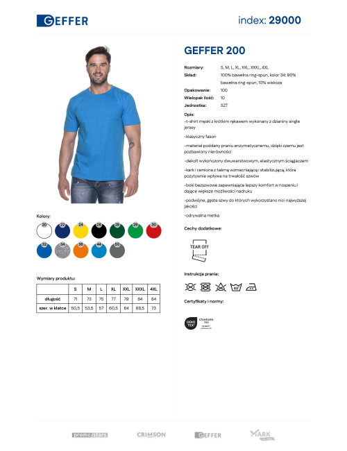 GEFFER HERREN-T-SHIRT 200 BLAU Siebdruck-Logo-Transfer-Stickerei