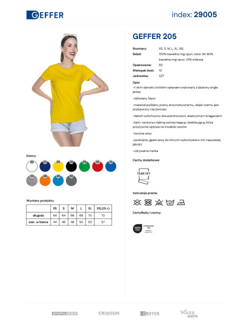 GEFFER DAMEN-T-SHIRT 205 GELB DTF-Druck, Siebdruck, Logo-Stickerei