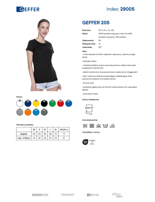 GEFFER KOSZULKA DAMSKA 205 CZARNY haft sitodruk nadruk logo firmy