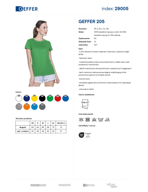 GEFFER DAMEN-T-SHIRT 205 GREEN SPRING mit Siebdruck und Logo-Stickerei