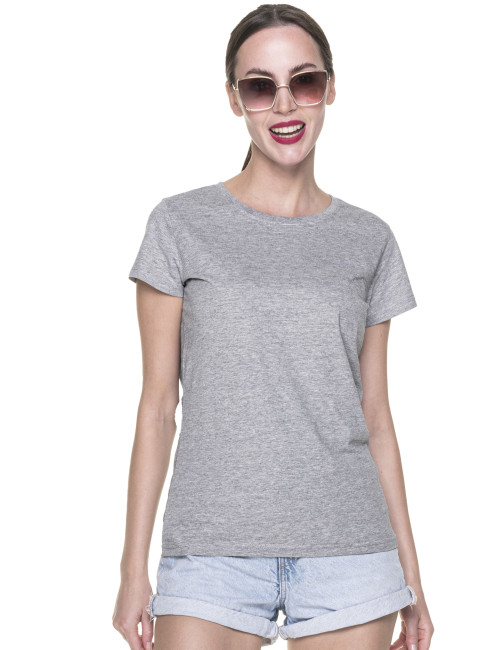 GEFFER DAMEN T-SHIRT 205 HELLGRAU MELANGE Druck Stickerei Siebdruck