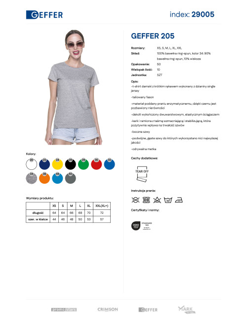 GEFFER DAMEN T-SHIRT 205 HELLGRAU MELANGE Druck Stickerei Siebdruck