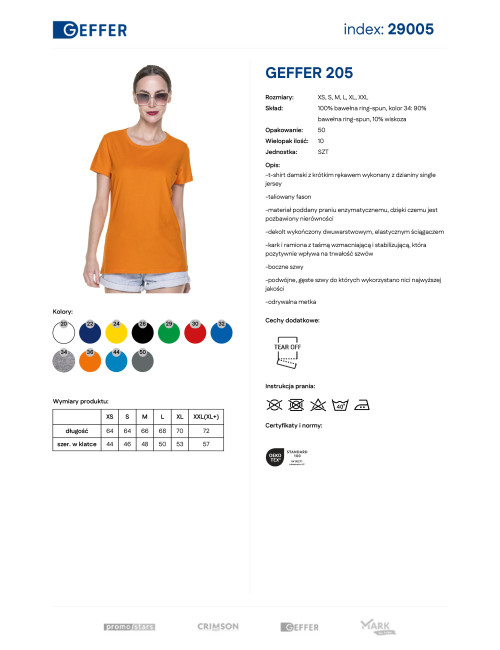 GEFFER DAMEN-T-SHIRT 205 ORANGE, Logo-Druck, Siebdruck-Stickerei
