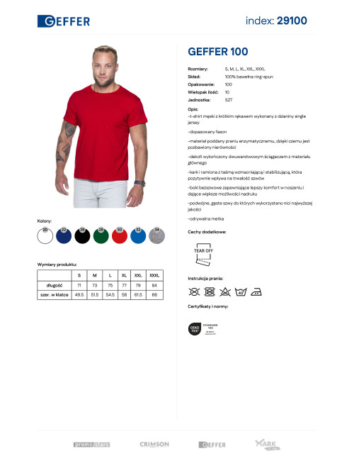 GEFFER HERREN-T-Shirt 100 ROT mit Stickerei, Logo-Siebdruck