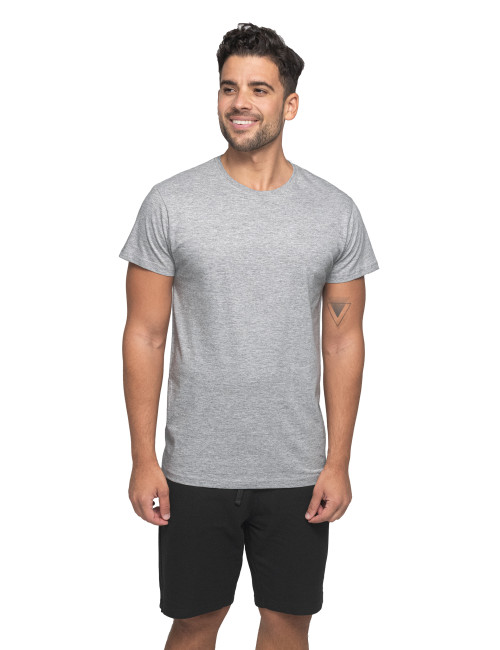 GEFFER HERREN-T-SHIRT 100 HELLGRAU MELANGE, Aufdruck, Logo-Stickerei, Siebdruck