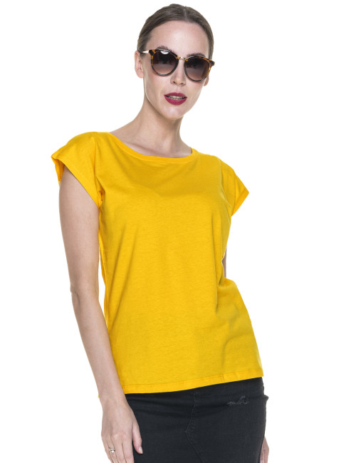 GEFFER Damen-T-Shirt 250 GELB mit aufgesticktem Firmenlogo und Siebdruck